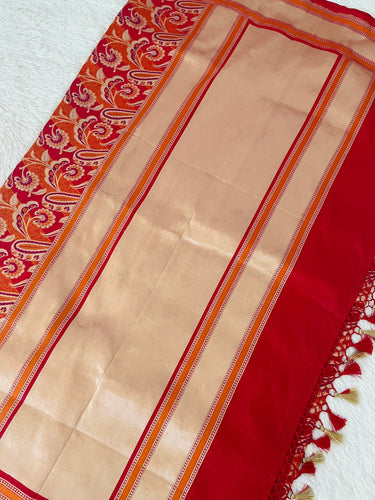 Banarasi Katan Silk Meenakari Saree | Red and Orange | Handwoven | Silk Mark Certified | Ships from California